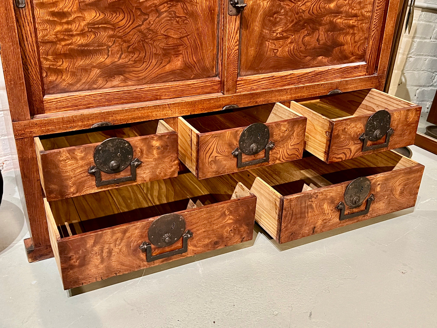 Antique Japanese Chobadansu Meiji Era Keyaki Elm Tansu Chest 40"W