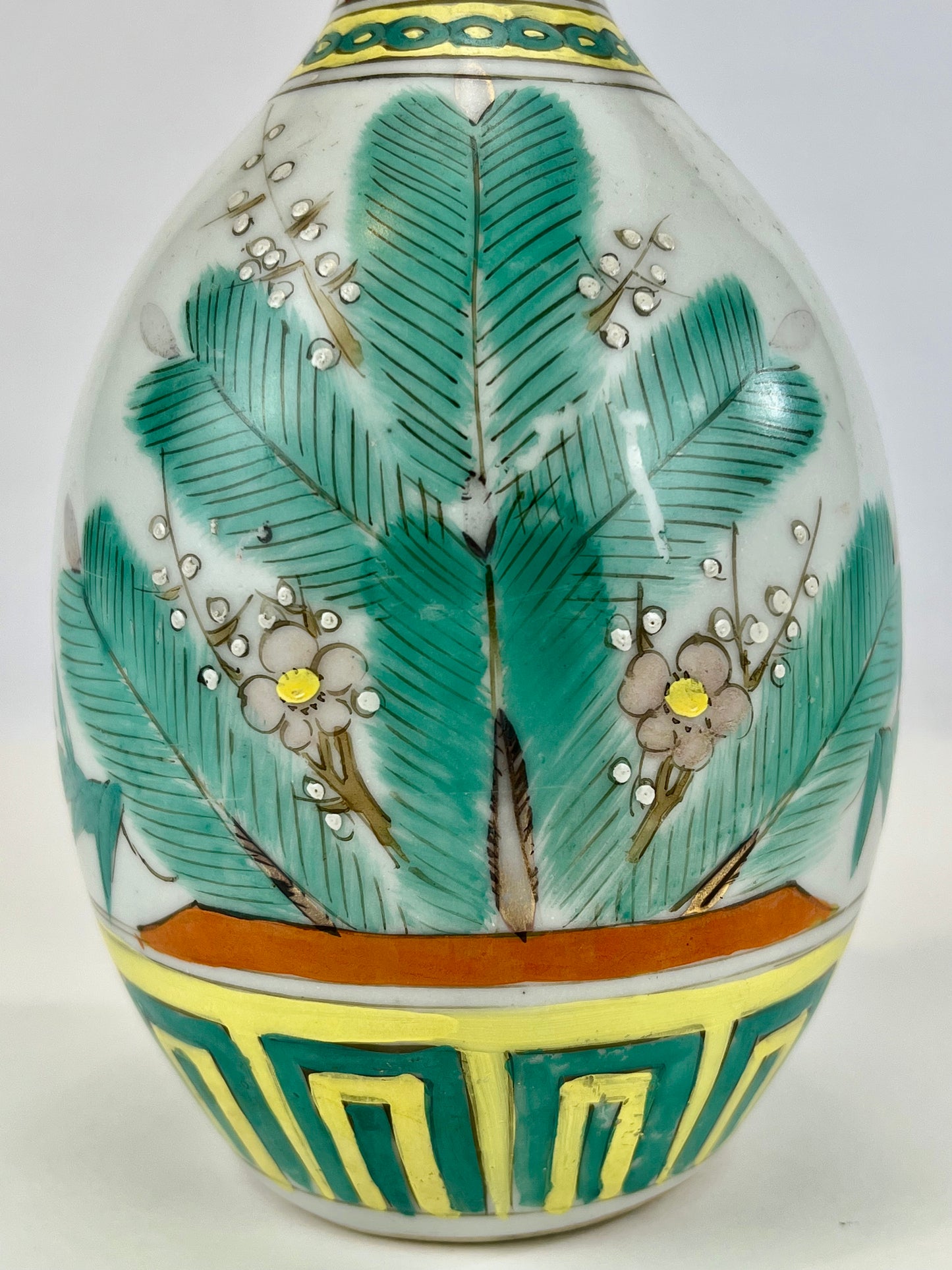 Antique Japanese c1890 Tokkuri Sake Bottle Vase Pine Bamboo Plum 9.5"