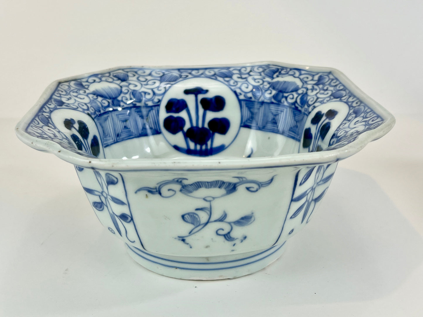 Antique Meiji Hand Painted Imari Japanese Ceramic Square Bowl Blue & White 7”