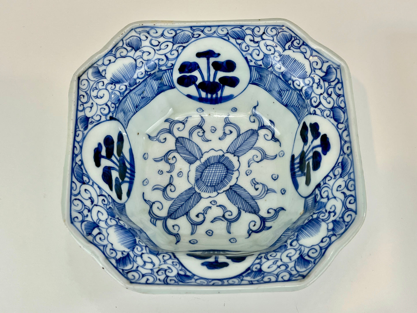 Antique Meiji Hand Painted Imari Japanese Ceramic Square Bowl Blue & White 7”