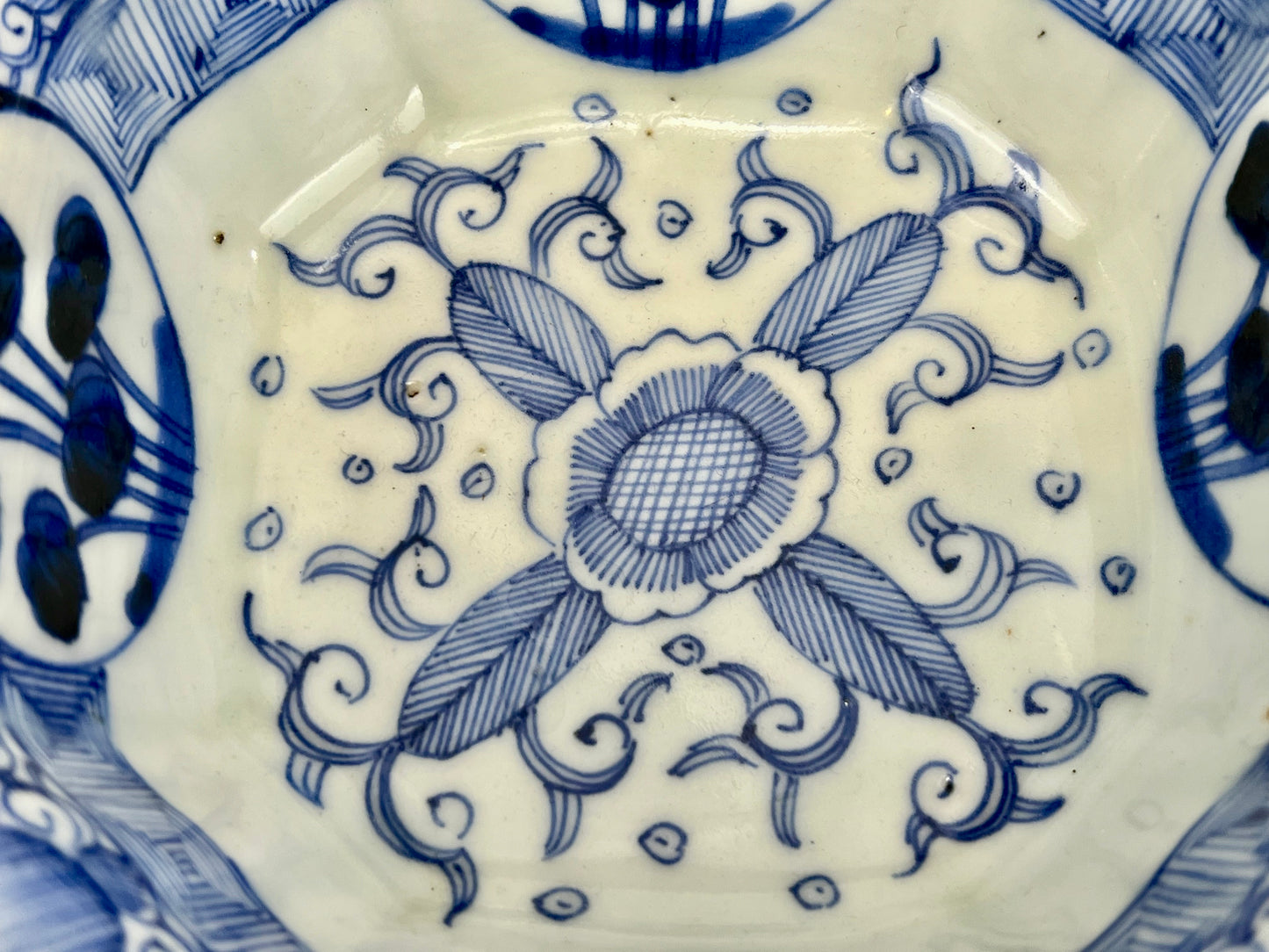 Antique Meiji Hand Painted Imari Japanese Ceramic Square Bowl Blue & White 7”