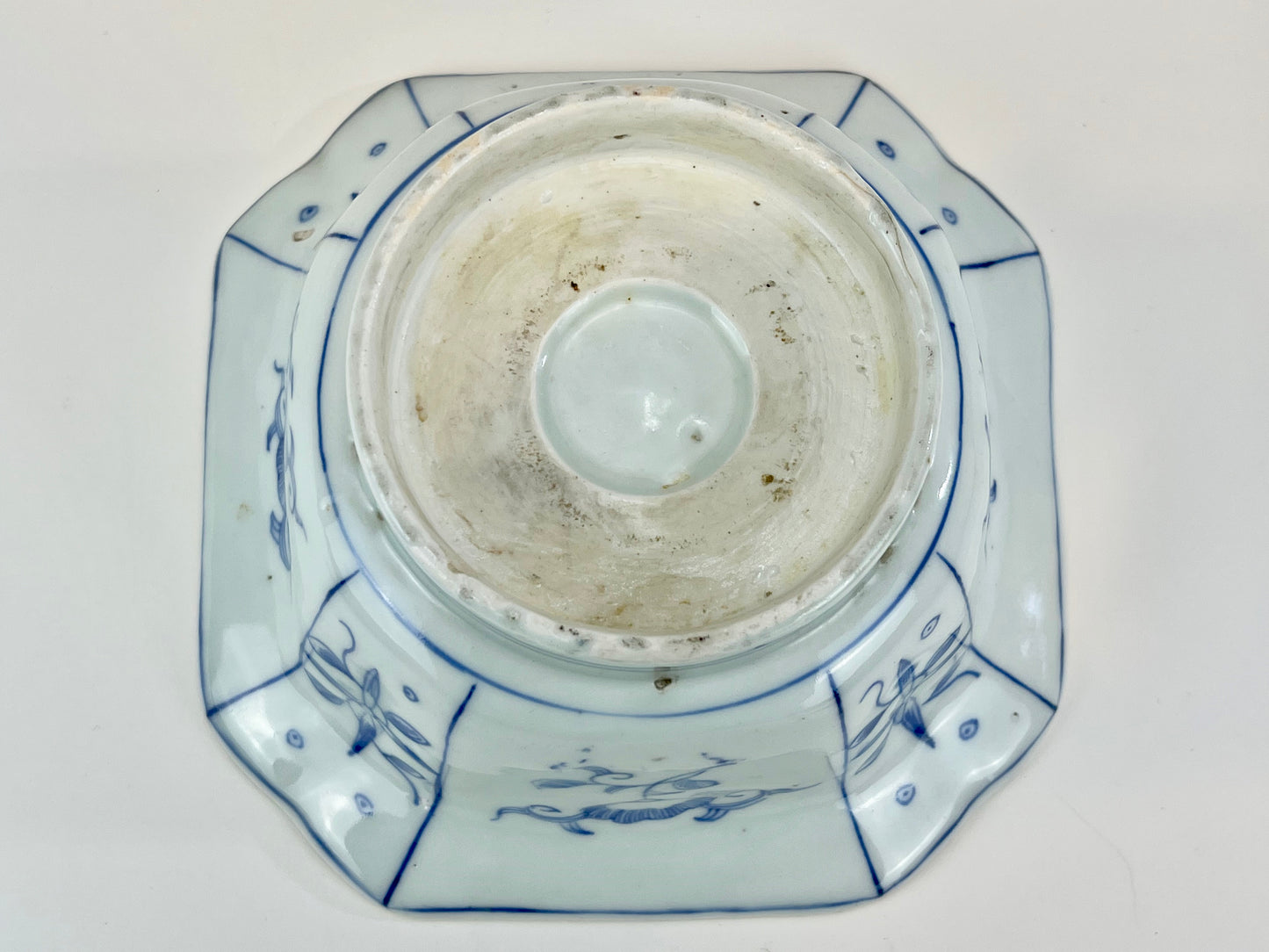 Antique Meiji Hand Painted Imari Japanese Ceramic Square Bowl Blue & White 7”