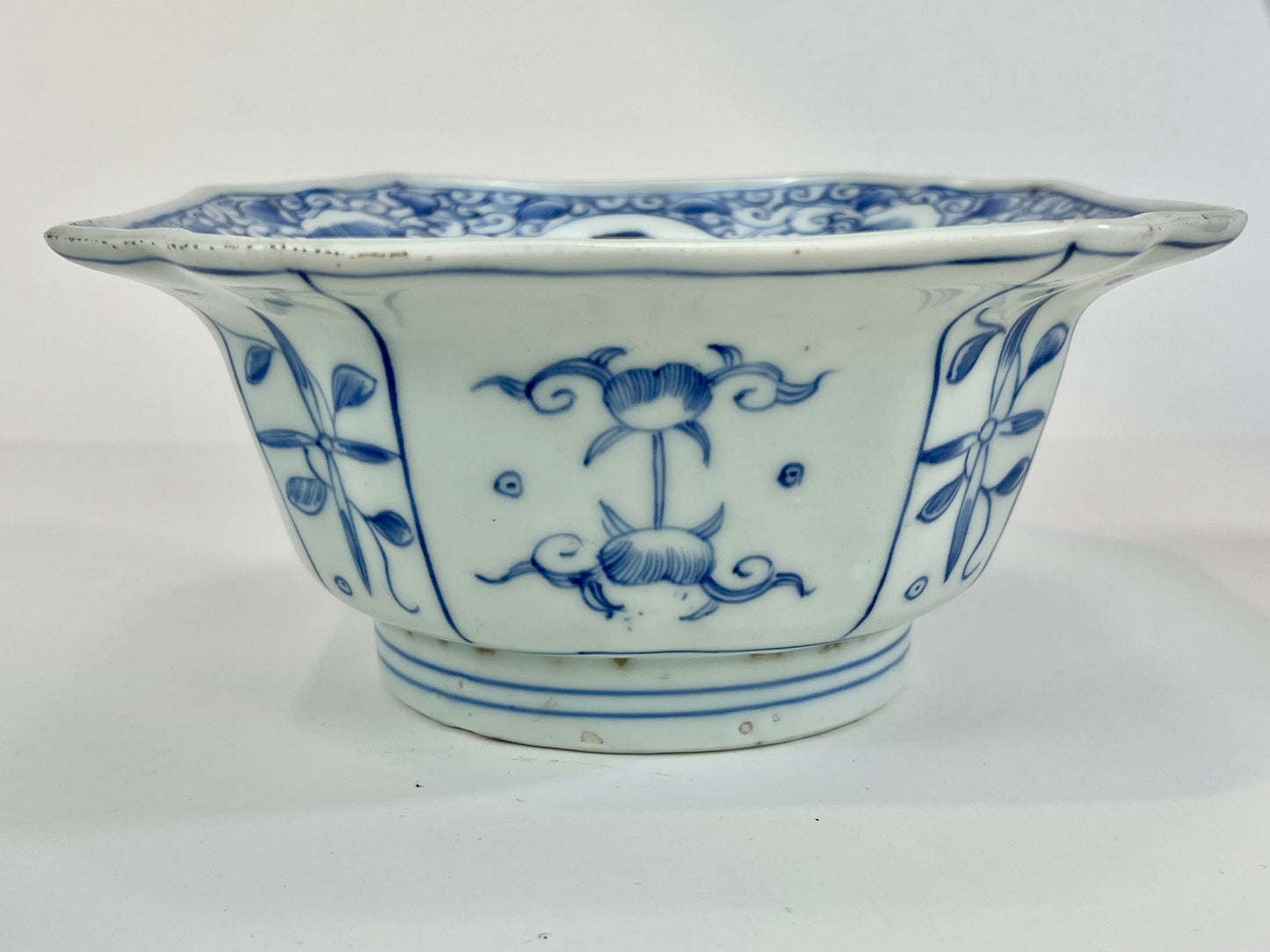 Antique Meiji Hand Painted Imari Japanese Ceramic Square Bowl Blue & White 7”