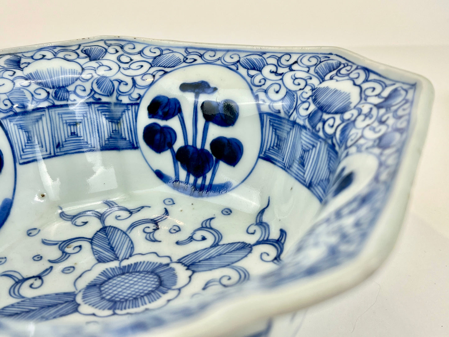 Antique Meiji Hand Painted Imari Japanese Ceramic Square Bowl Blue & White 7”