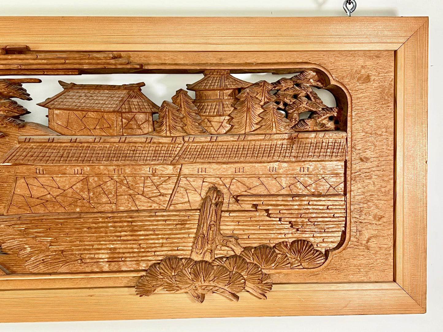 Rare Japanese Ranma Pair Deeply Carved Transom Screen Sugi Wood 68"