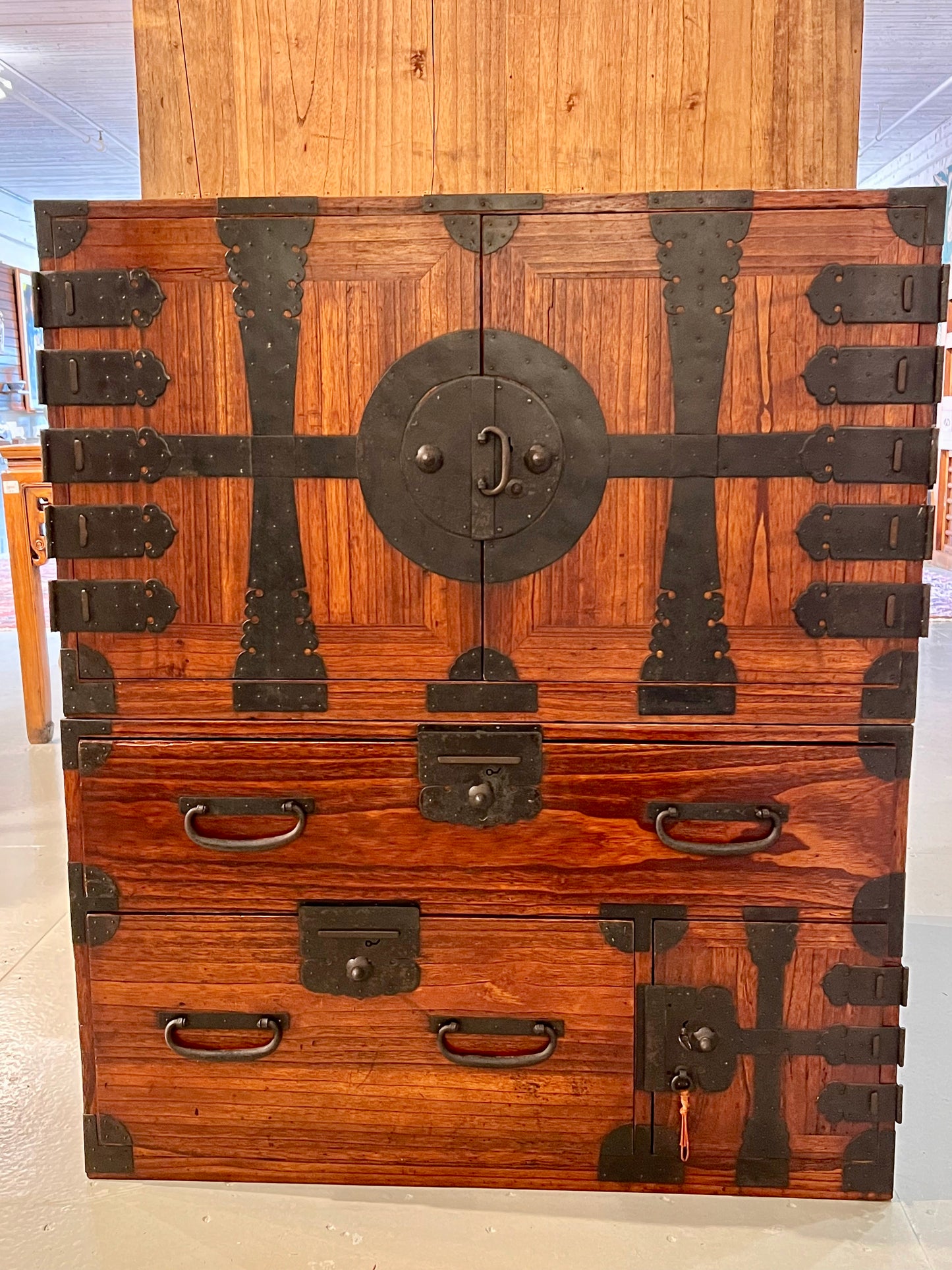 Antique Japanese Meiji Era c1880 Kannon Biraki Clothing Tansu Chest Sugi Wood 36"W