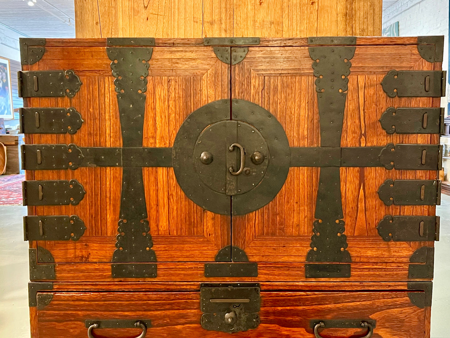 Antique Japanese Meiji Era c1880 Kannon Biraki Clothing Tansu Chest Sugi Wood 36"W