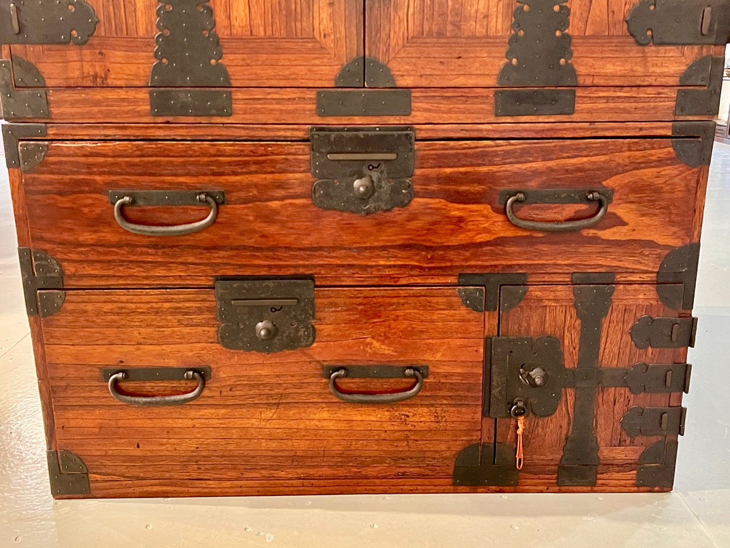 Antique Japanese Meiji Era c1880 Kannon Biraki Clothing Tansu Chest Sugi Wood 36"W