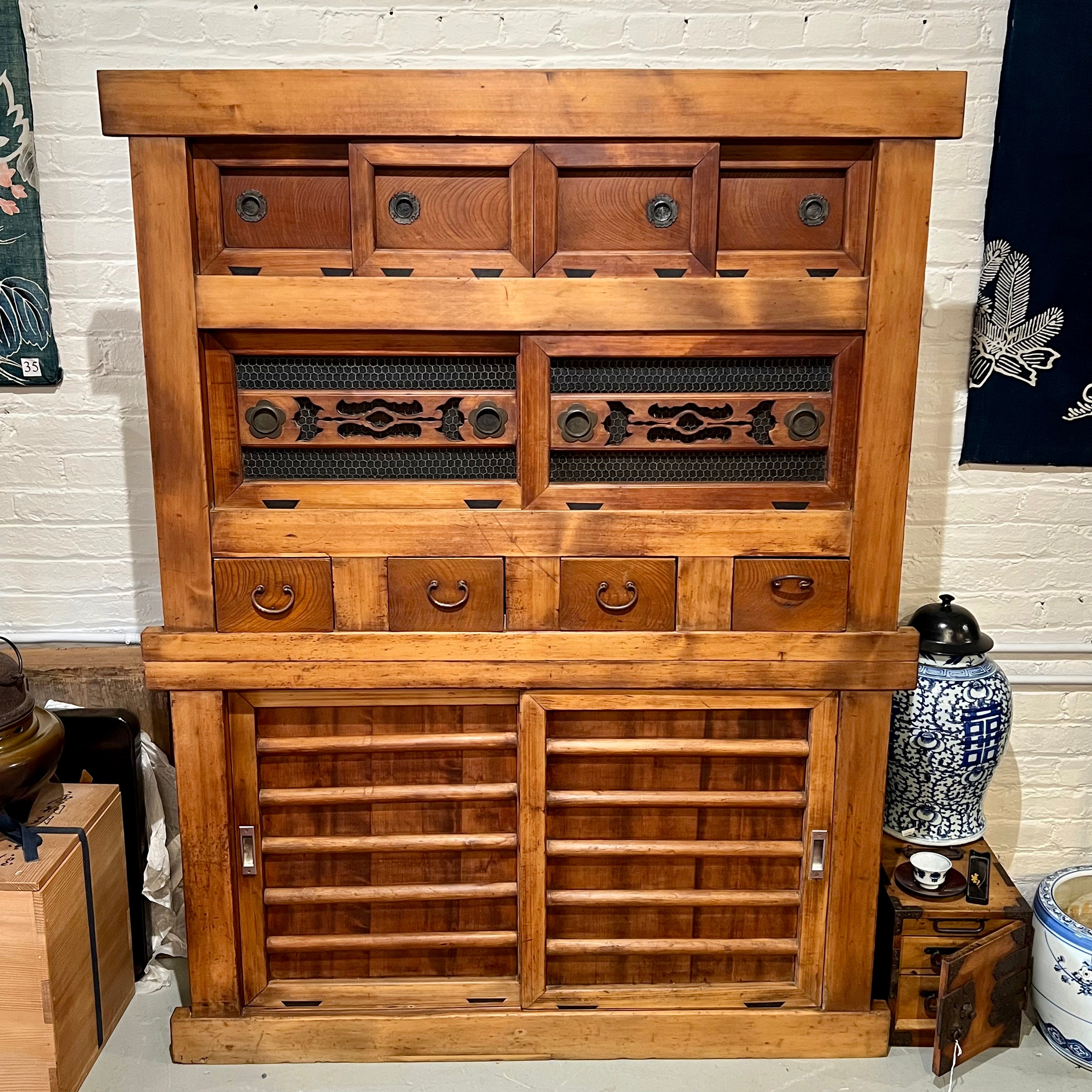 Mizuya Tansu from Kyoto | Japanese Antique Cabinet | 6' Width, 2 Section