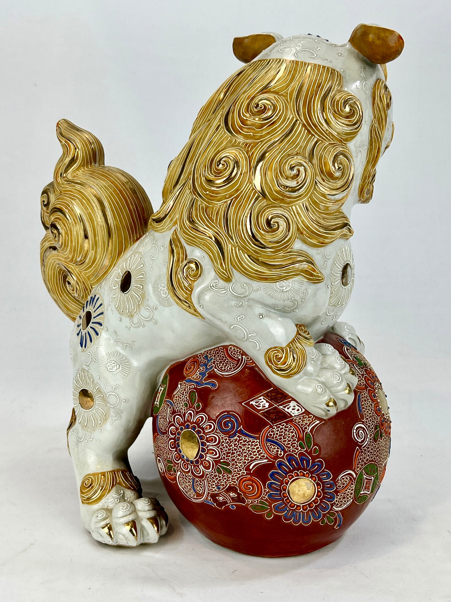 Vintage Japanese Kutani Ceramic ShiShi Temple Lion Foo Dog Statue 13”