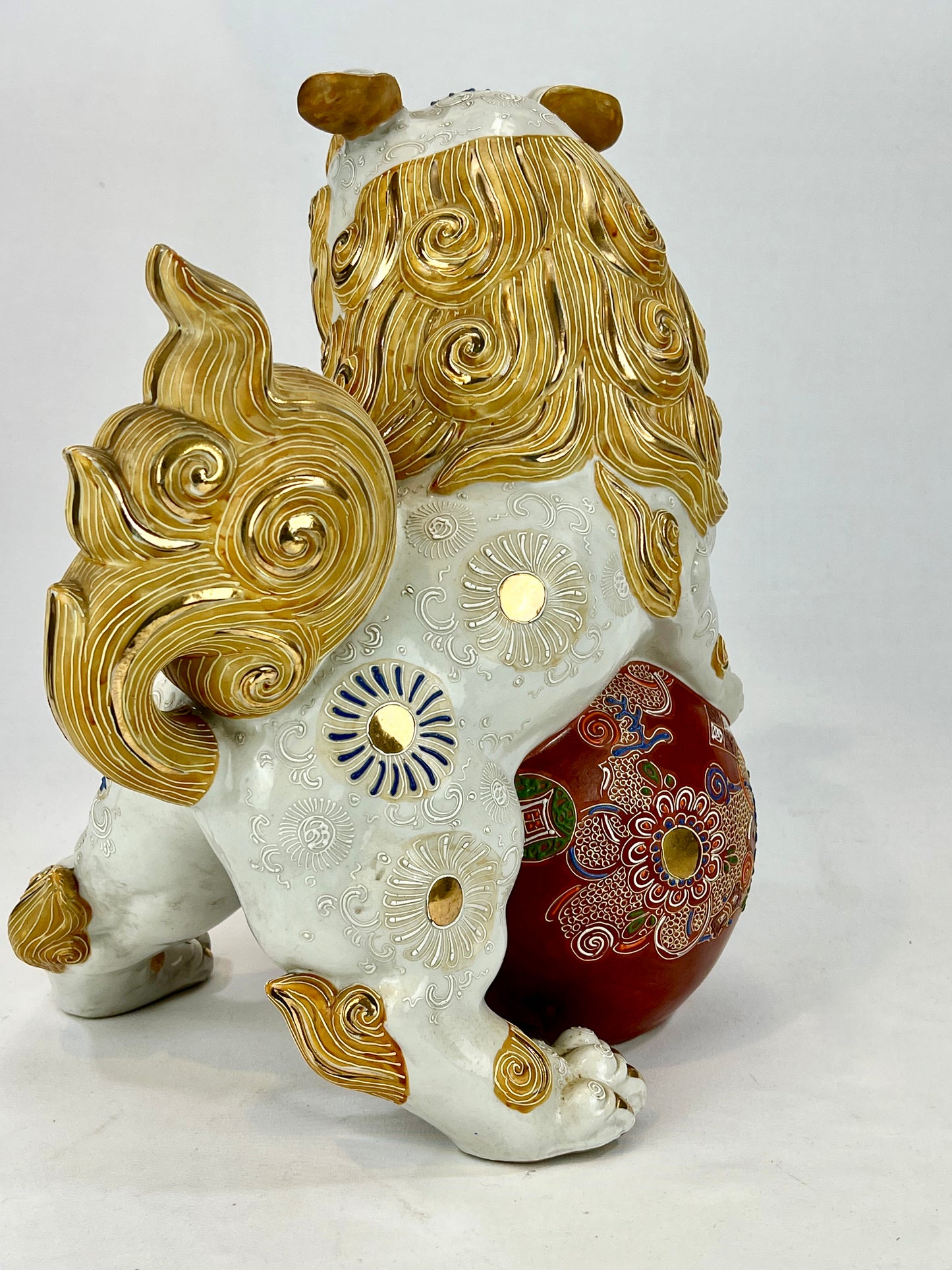 Vintage Japanese Kutani Ceramic ShiShi Temple Lion Foo Dog Statue 13”