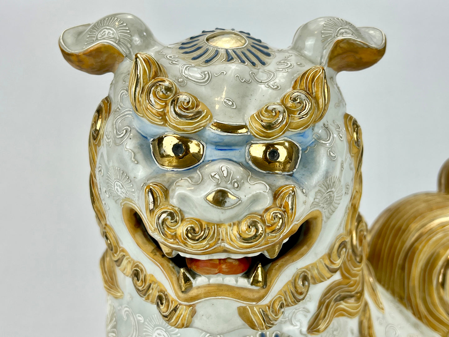 Vintage Japanese Kutani Ceramic ShiShi Temple Lion Foo Dog Statue 13”