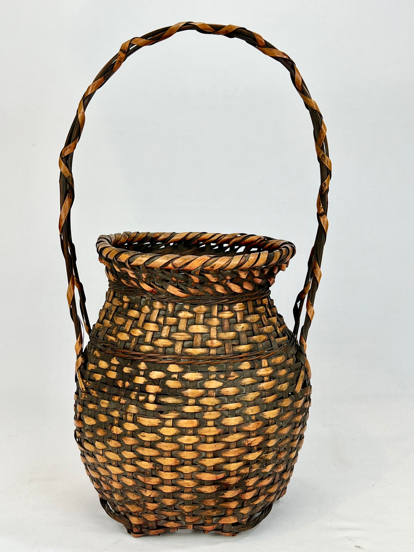 Antique Japanese Taisho Era c1920's Bamboo Kago Ikebana Basket 17"H