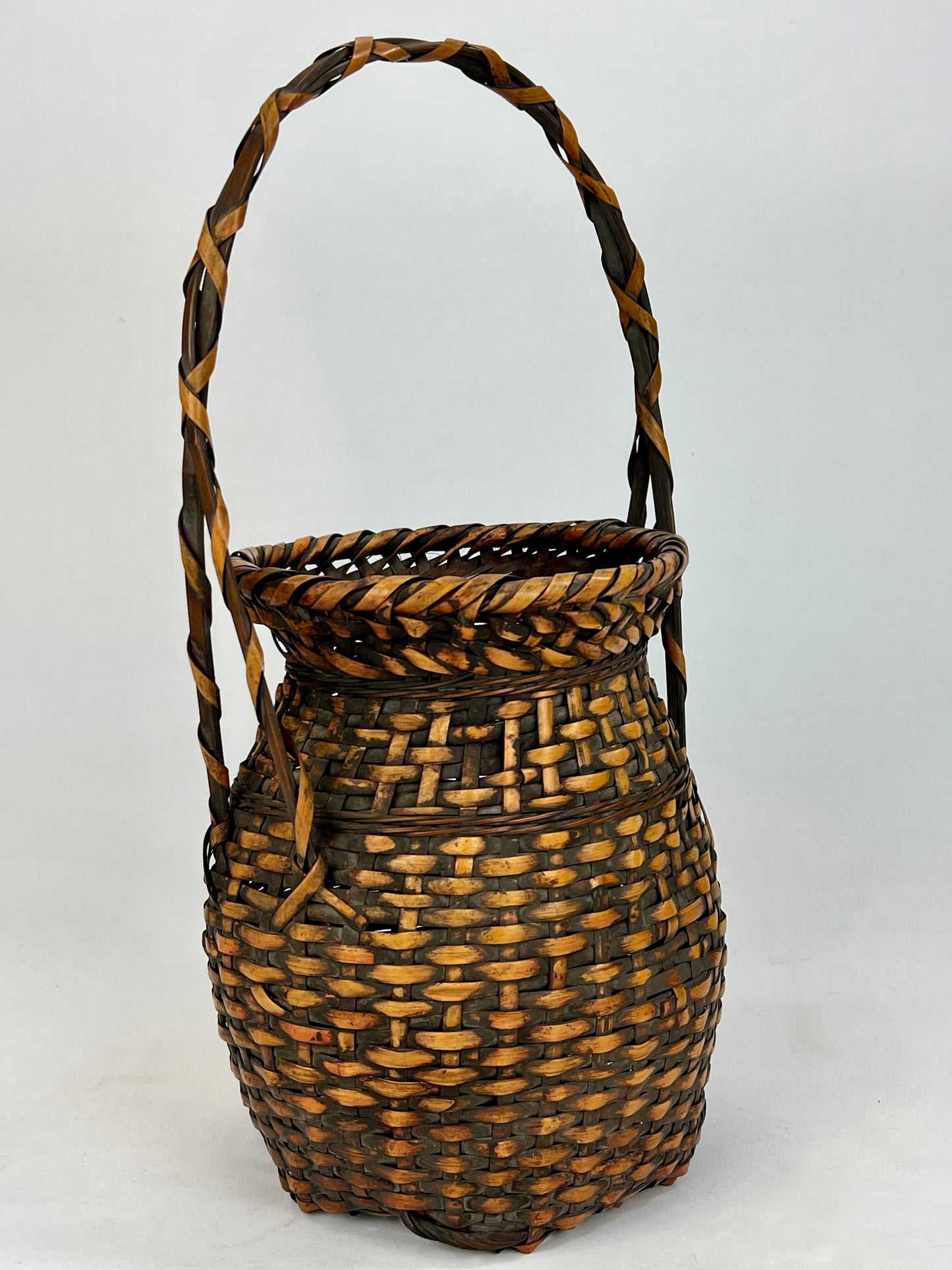 Antique Japanese Taisho Era c1920's Bamboo Kago Ikebana Basket 17"H