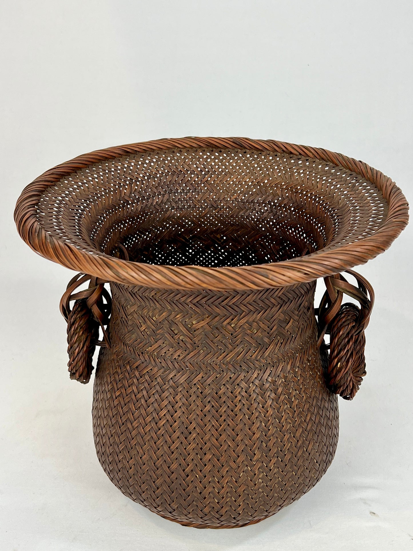 Antique Japanese Showa Era c1930's Bamboo Kago Ikebana Basket 10"
