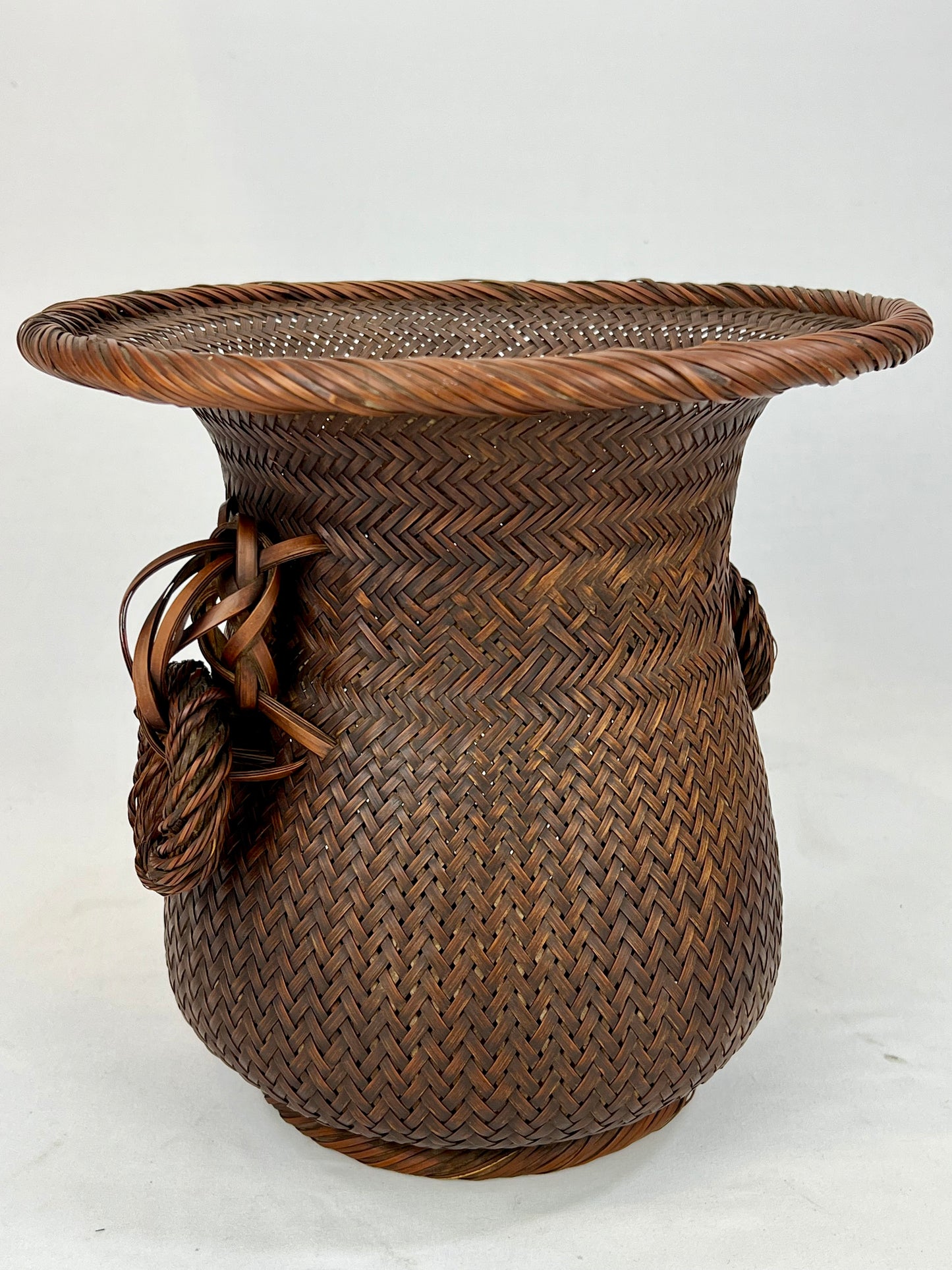Antique Japanese Showa Era c1930's Bamboo Kago Ikebana Basket 10"