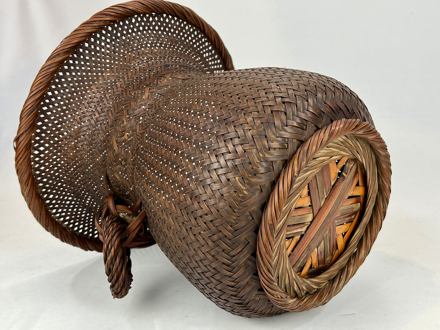 Antique Japanese Showa Era c1930's Bamboo Kago Ikebana Basket 10"