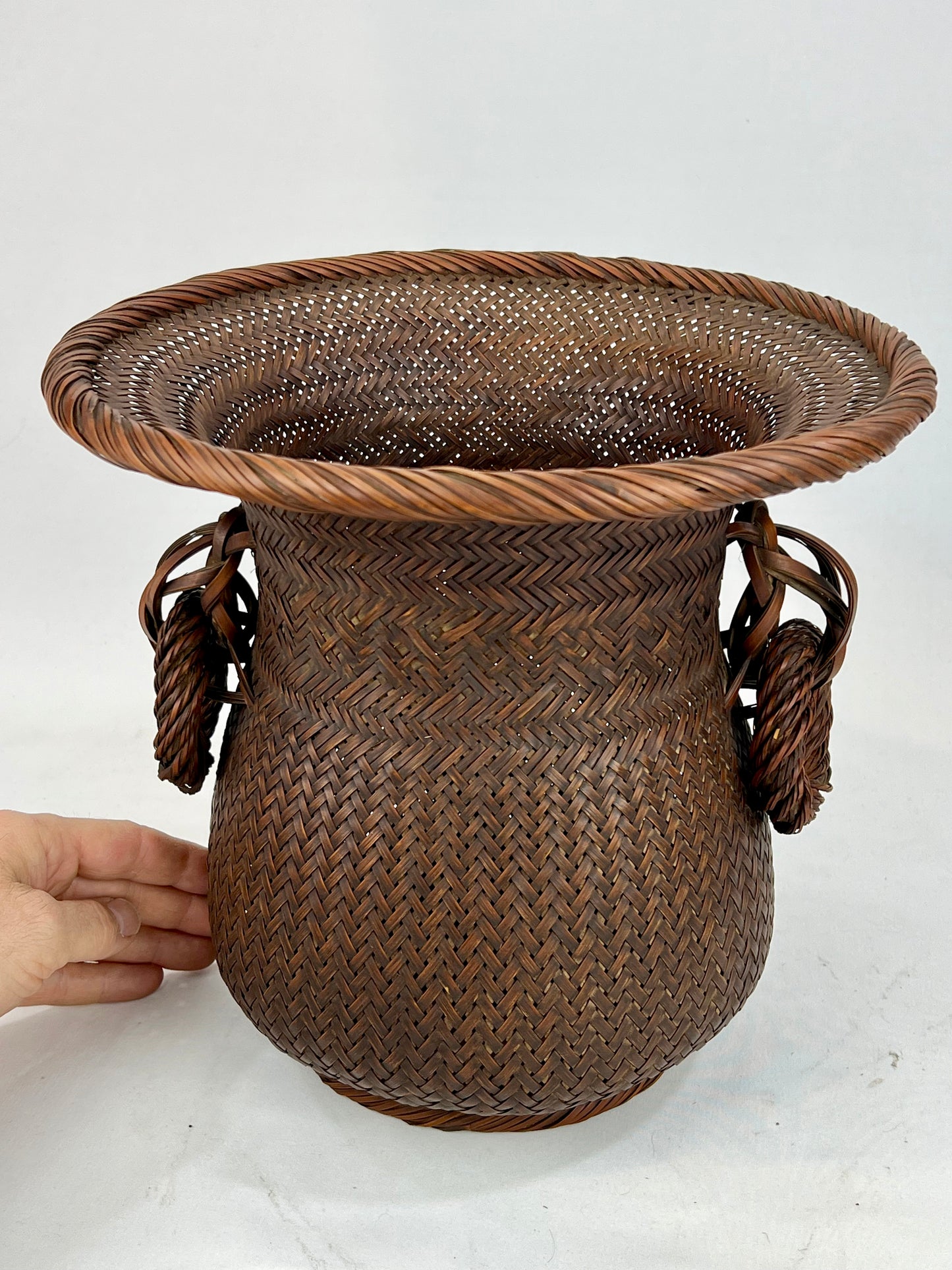 Antique Japanese Showa Era c1930's Bamboo Kago Ikebana Basket 10"