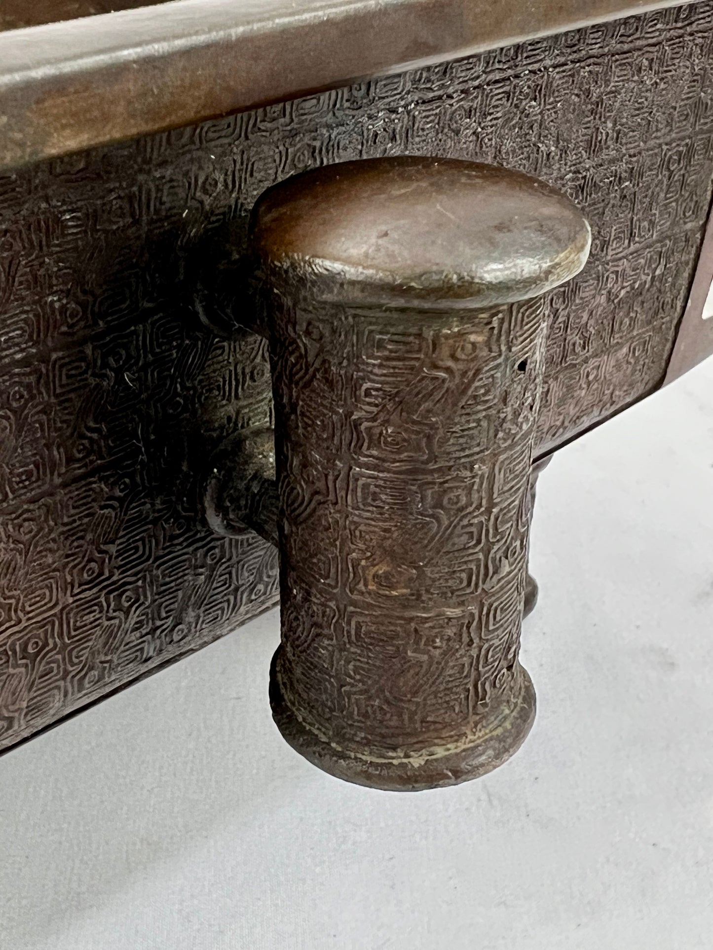 Antique Japanese Bronze Ikebana Vase Dragon & Phoenix Motif 19"