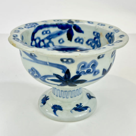 Antique Japanese Haisen 19th Century Blue Hand Painted Ceramic Cup Washer 6"D