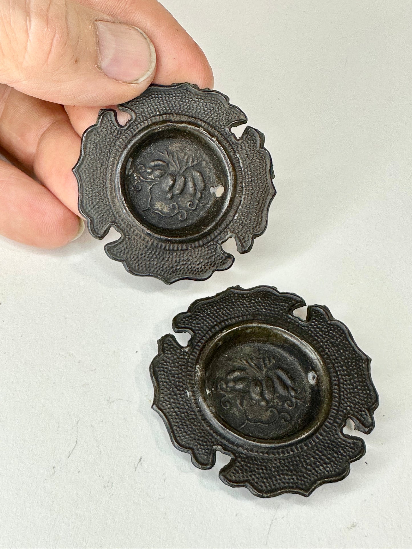 Vintage Japanese c1920’s Set 2 Steel Hikite Sliding Fusuma Door Pulls