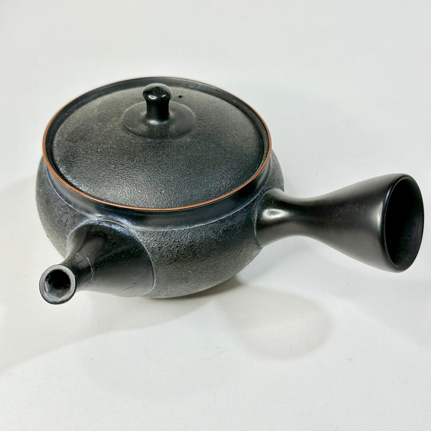 Vintage Prized Japanese Kyusu Sencha Tea Black Ceramic Tea Pot Hallow Side Handle Signed