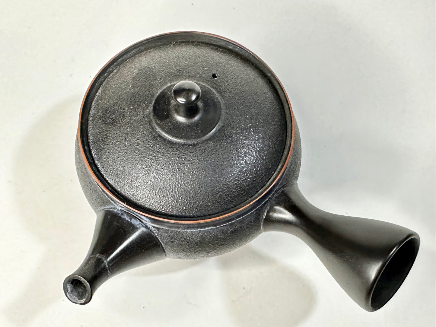 Vintage Prized Japanese Kyusu Sencha Tea Black Ceramic Tea Pot Hallow Side Handle Signed
