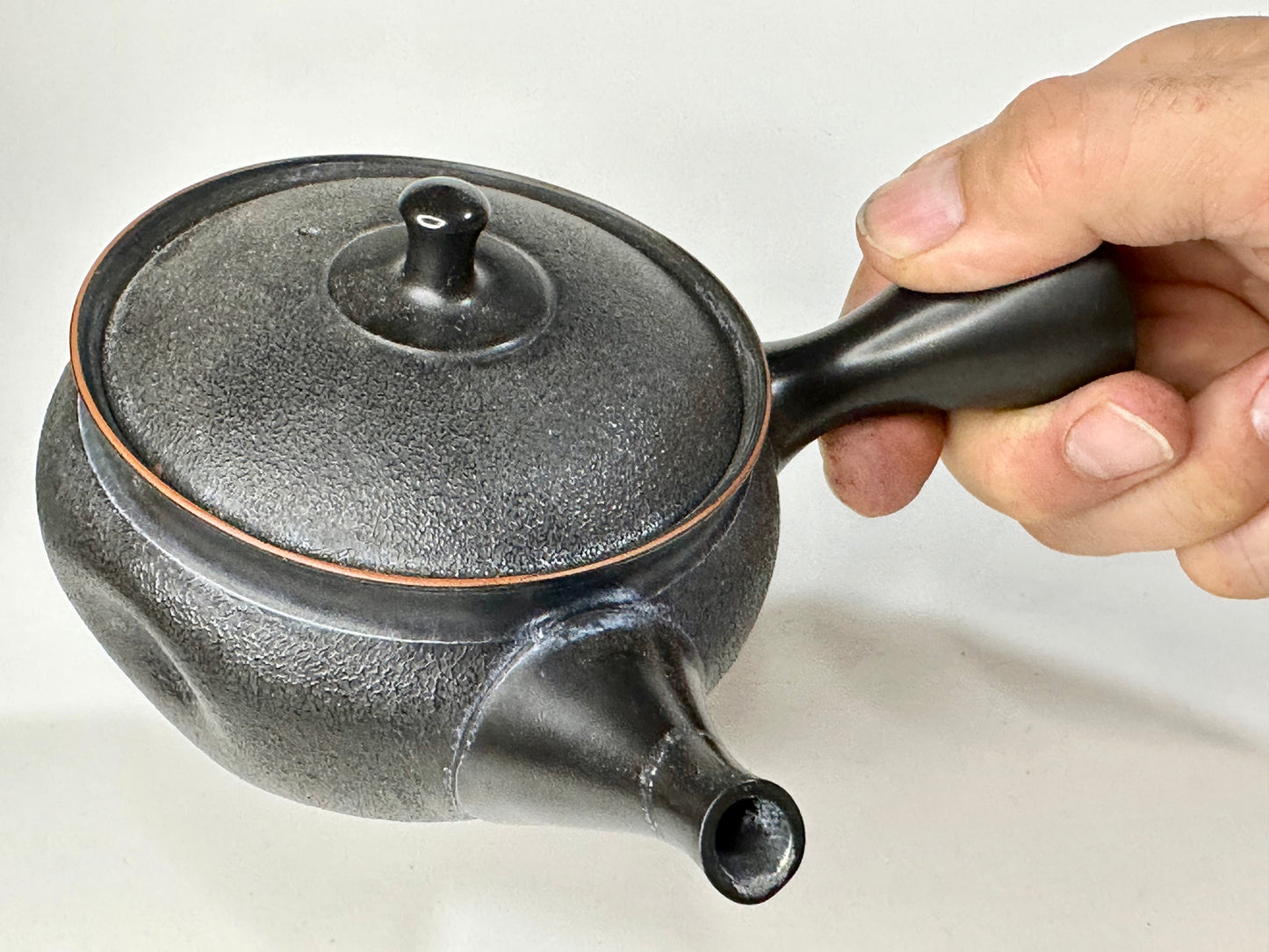 Vintage Prized Japanese Kyusu Sencha Tea Black Ceramic Tea Pot Hallow Side Handle Signed