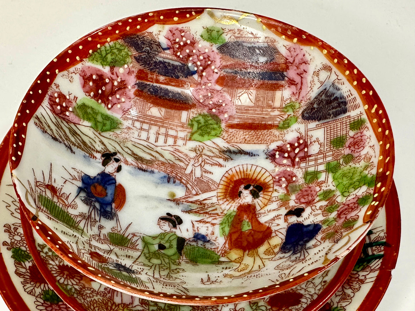 Antique Japanese Taisho Era c1920's Nakashima Ware Cup & Saucer Geisha