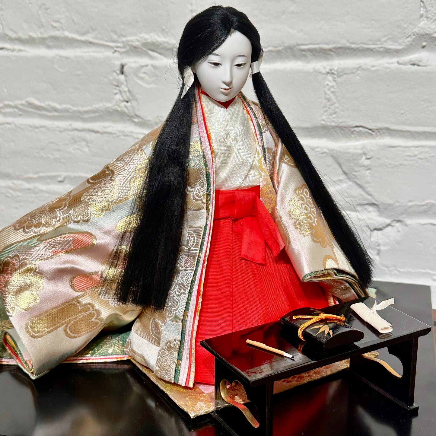 Vintage Japanese Empress Doll in Kimono w/ Writing Tools 9"