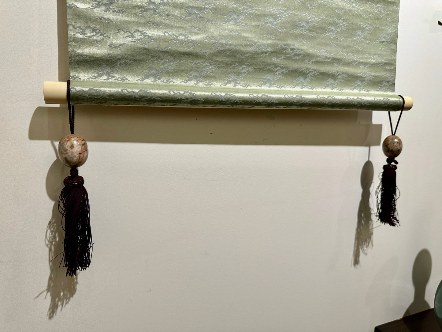 Vintage Japanese Marble Scroll Weight Purple Tassle Kakejiku Fuchin
