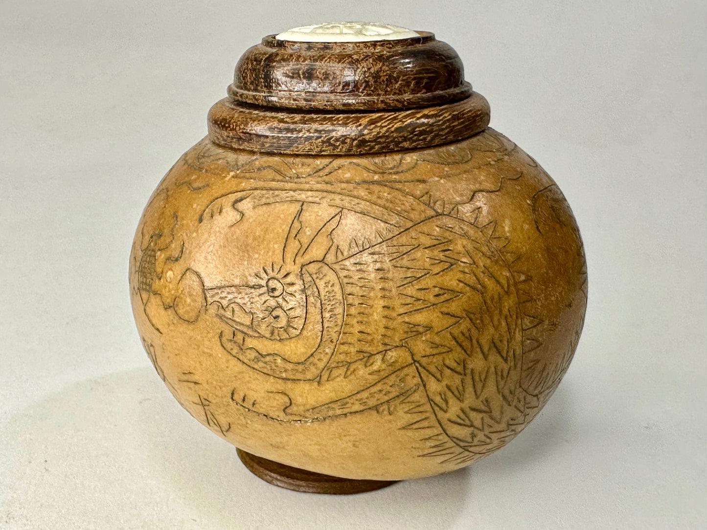 Antique Chinese Gourd Cricket Winter Cage Carvings of Dragons 3.25"