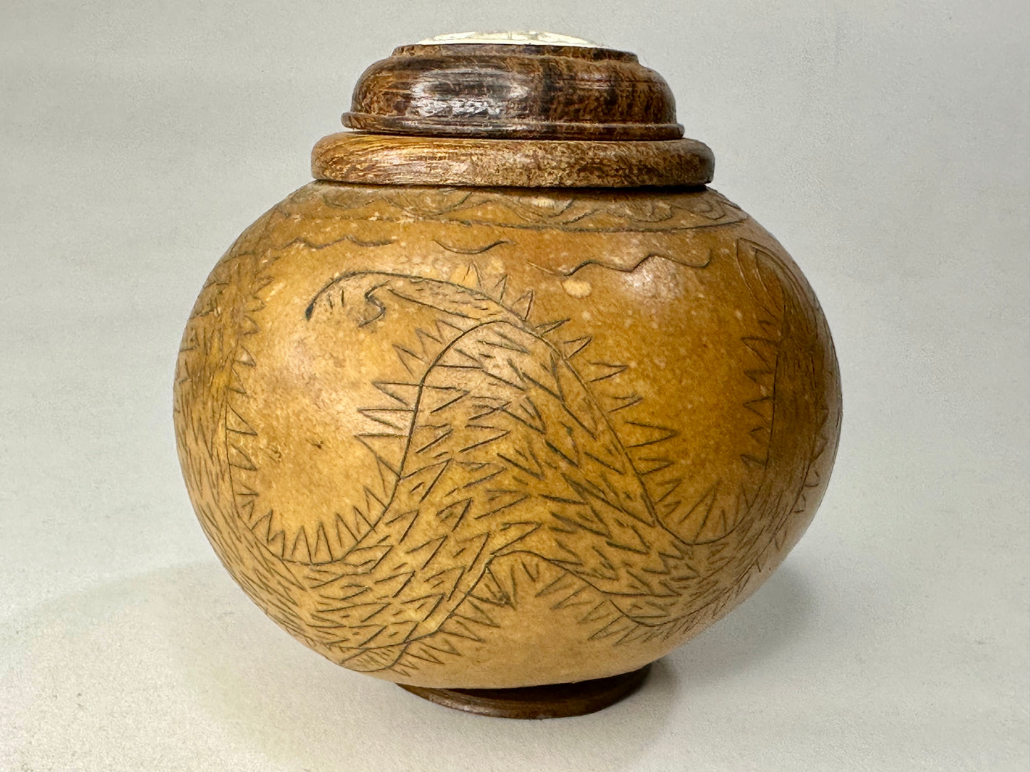 Antique Chinese Gourd Cricket Winter Cage Carvings of Dragons 3.25"