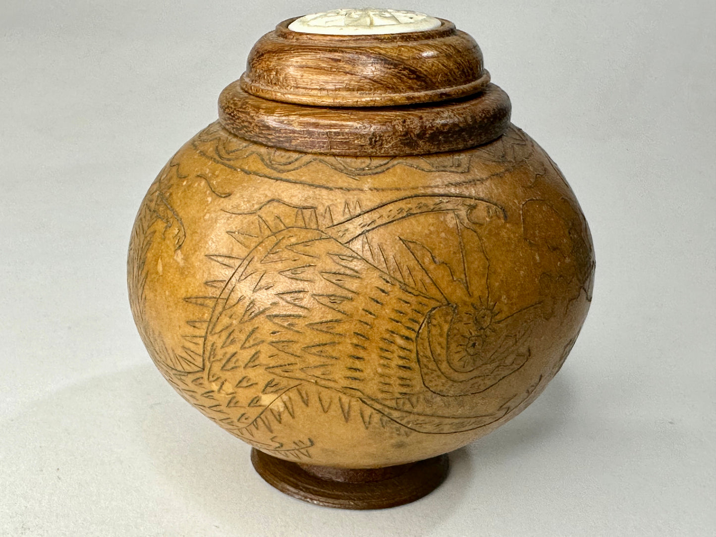 Antique Chinese Gourd Cricket Winter Cage Carvings of Dragons 3.25"