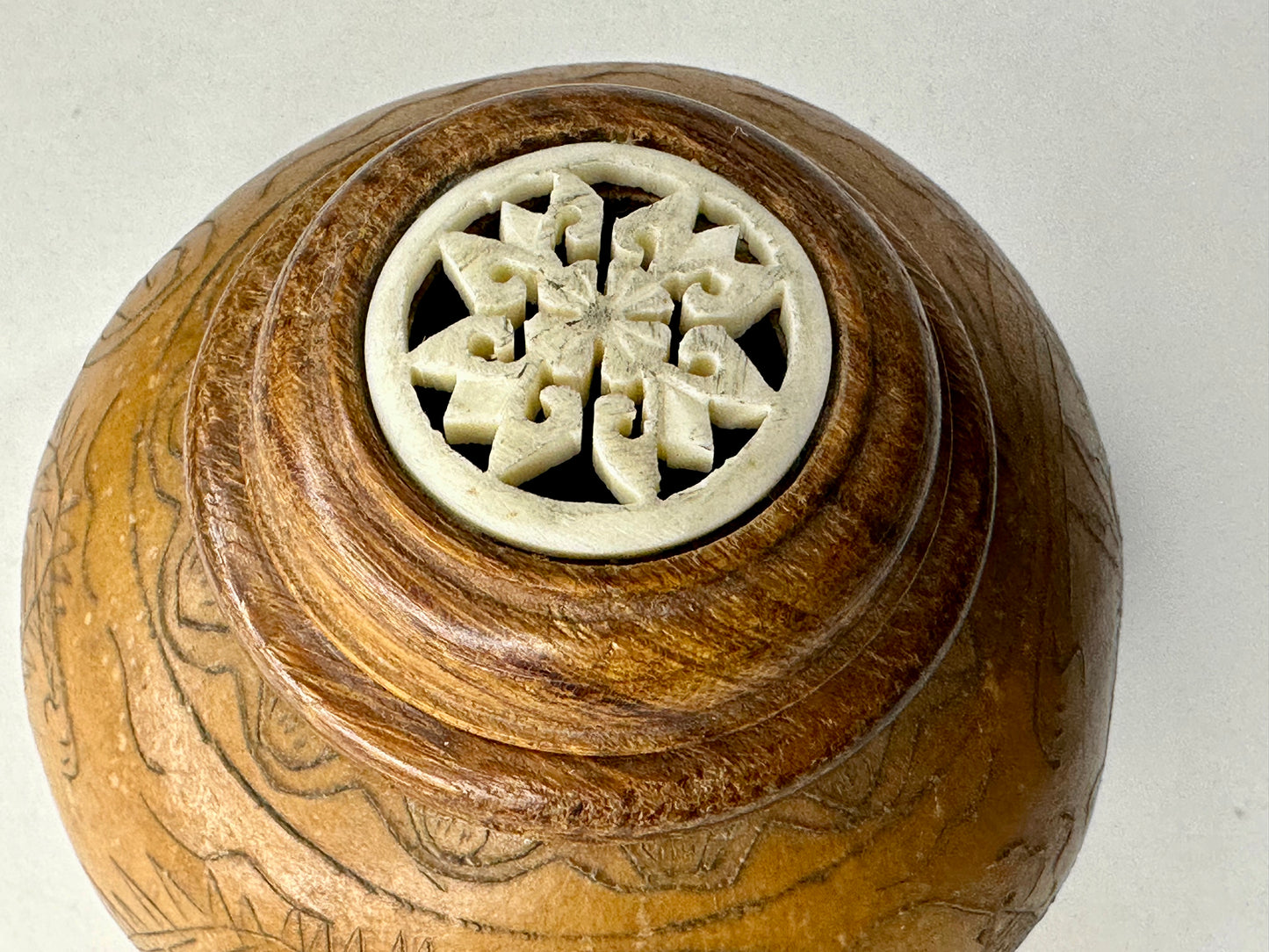 Antique Chinese Gourd Cricket Winter Cage Carvings of Dragons 3.25"