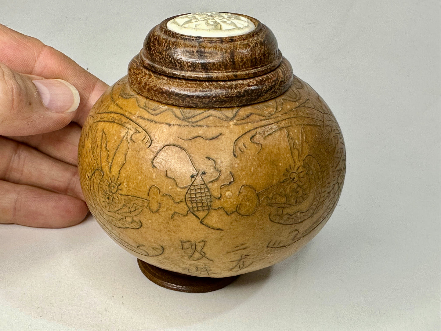 Antique Chinese Gourd Cricket Winter Cage Carvings of Dragons 3.25"