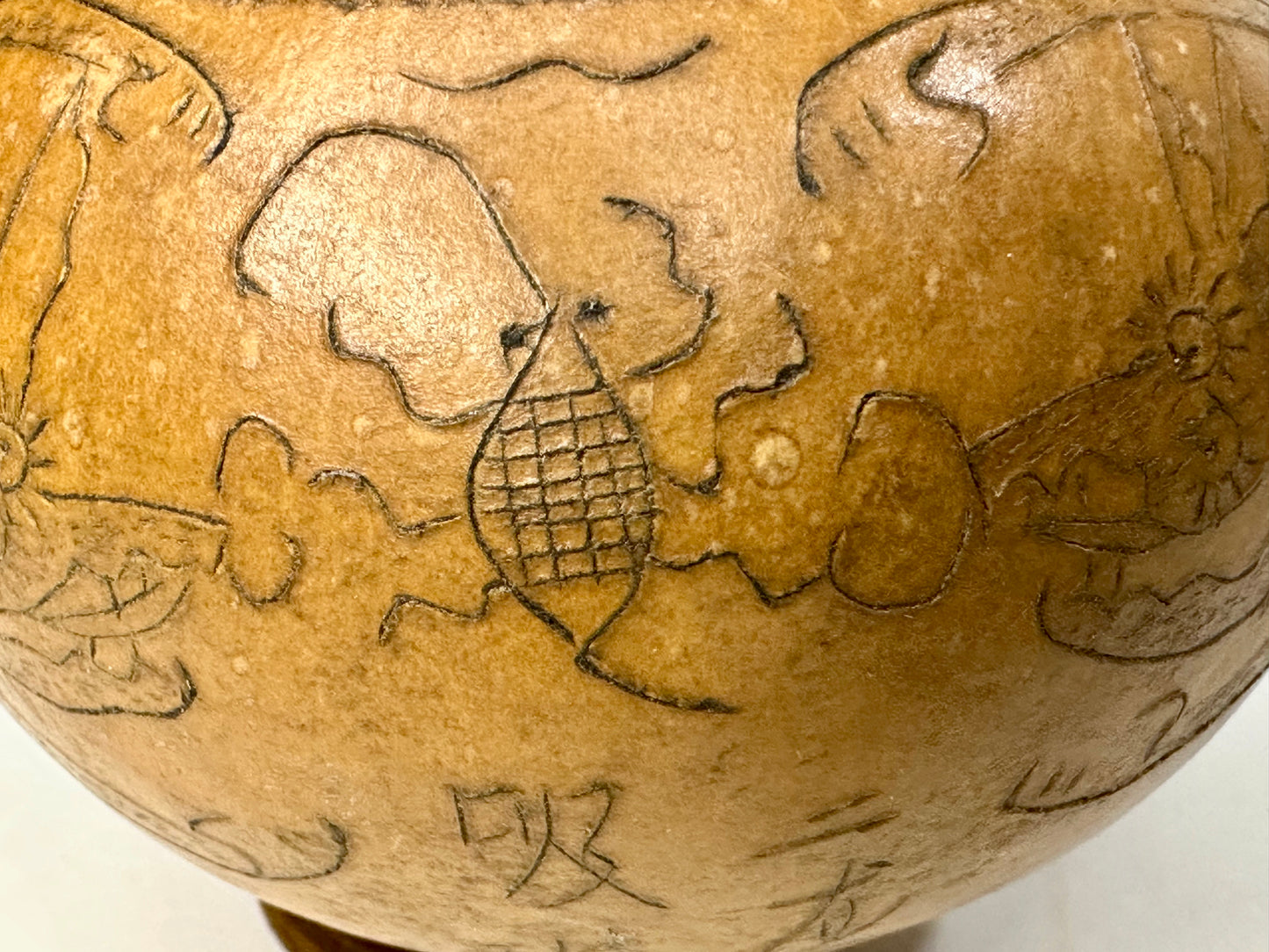 Antique Chinese Gourd Cricket Winter Cage Carvings of Dragons 3.25"