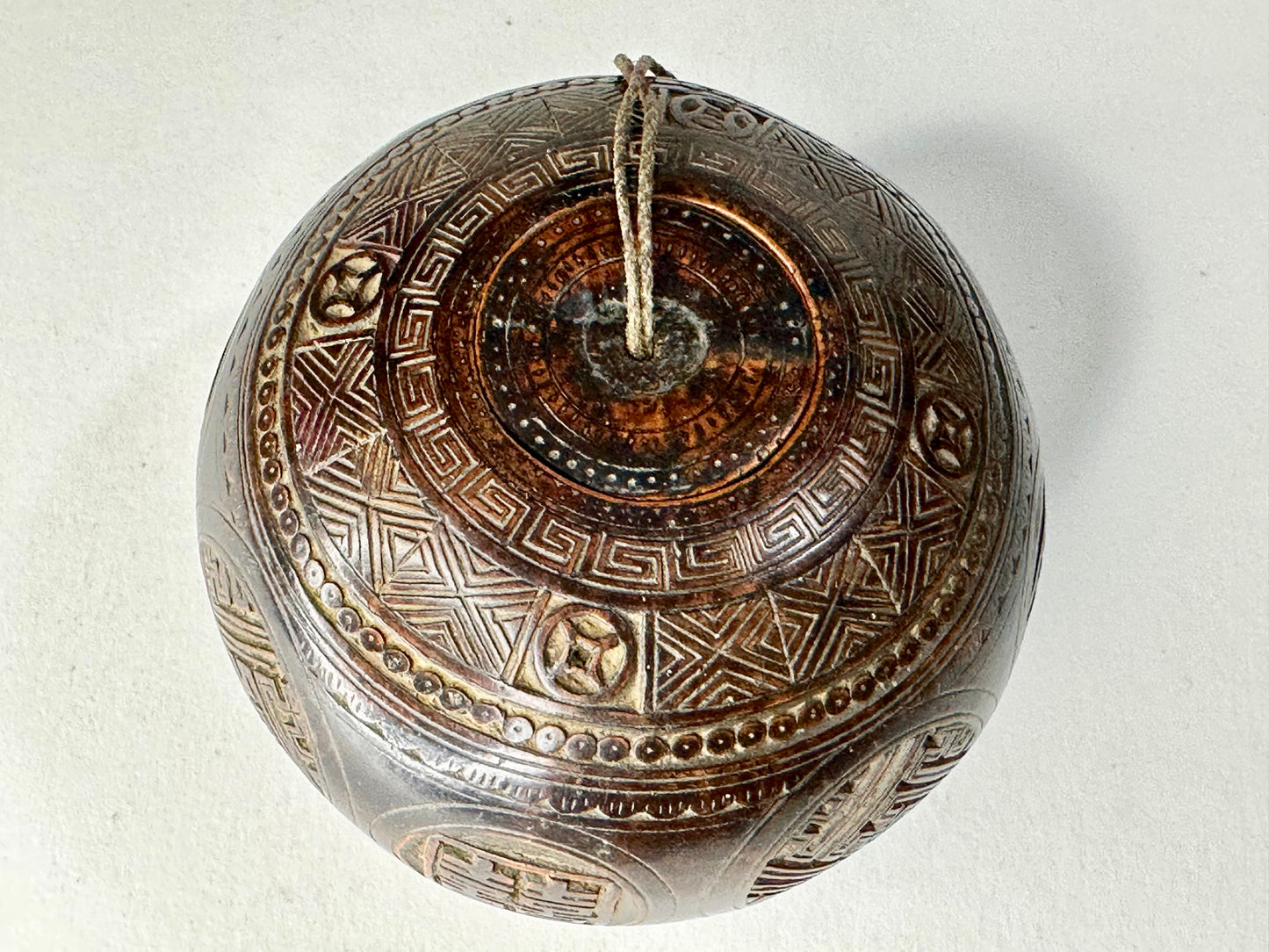 Antique Chinese Gourd Cricket Winter Cage Double Happiness Carvings 3.5"