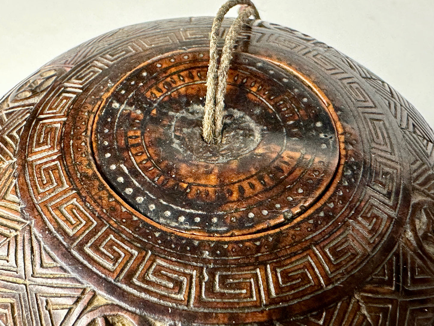 Antique Chinese Gourd Cricket Winter Cage Double Happiness Carvings 3.5"