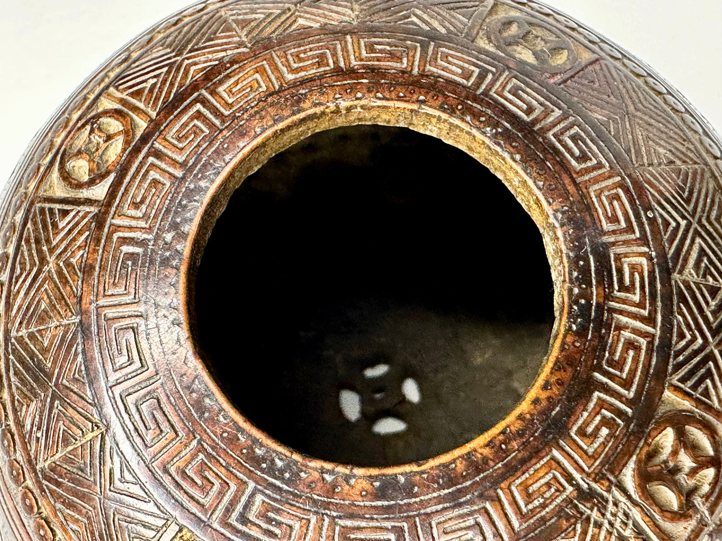 Antique Chinese Gourd Cricket Winter Cage Double Happiness Carvings 3.5"