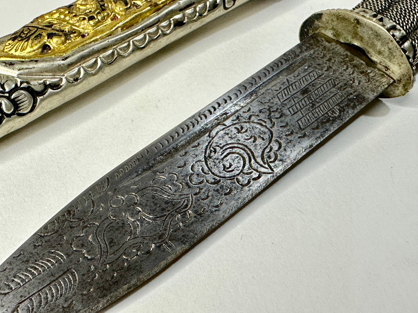 Vintage Tibetan Ceremonial Dagger Ritual Knife Iron Blade w/ Sheath 9"