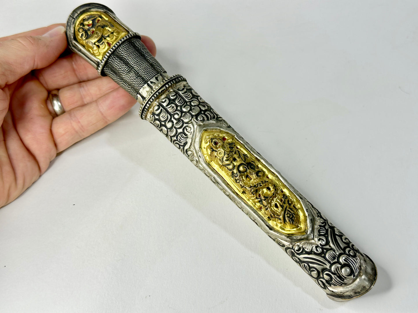 Vintage Tibetan Ceremonial Dagger Ritual Knife Iron Blade w/ Sheath 9"