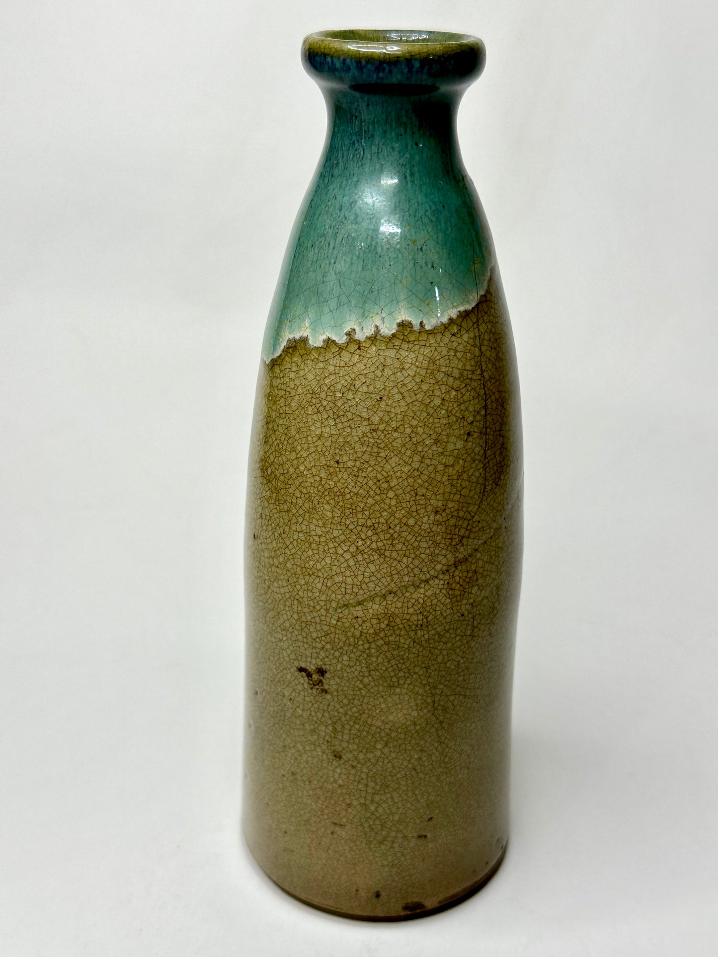 Antique Japanese Sake Bottle Tokkuri Blue Hares Fur Glaze Spout 8”