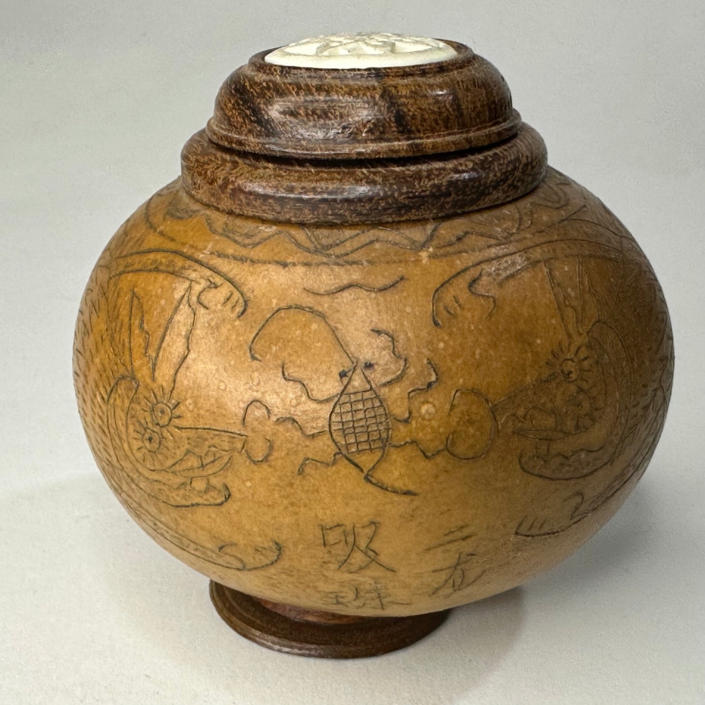 Antique Chinese Gourd Cricket Winter Cage Carvings of Dragons 3.25"