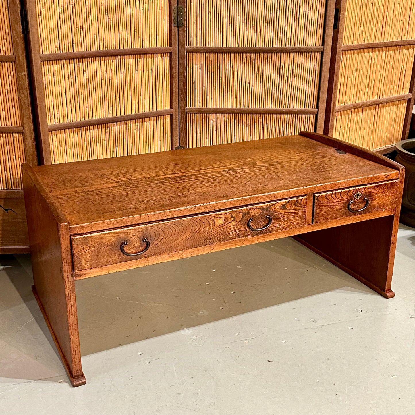 Antique Japanese Meiji Era (c 1900) Two Drawer Tansu Chest/Desk Zelkova Wood 33"