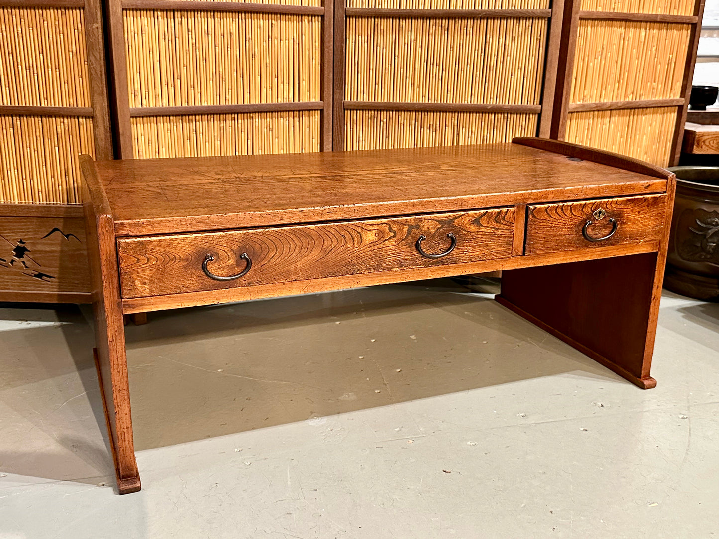 Antique Japanese Meiji Era (c 1900) Two Drawer Tansu Chest/Desk Zelkova Wood 33"