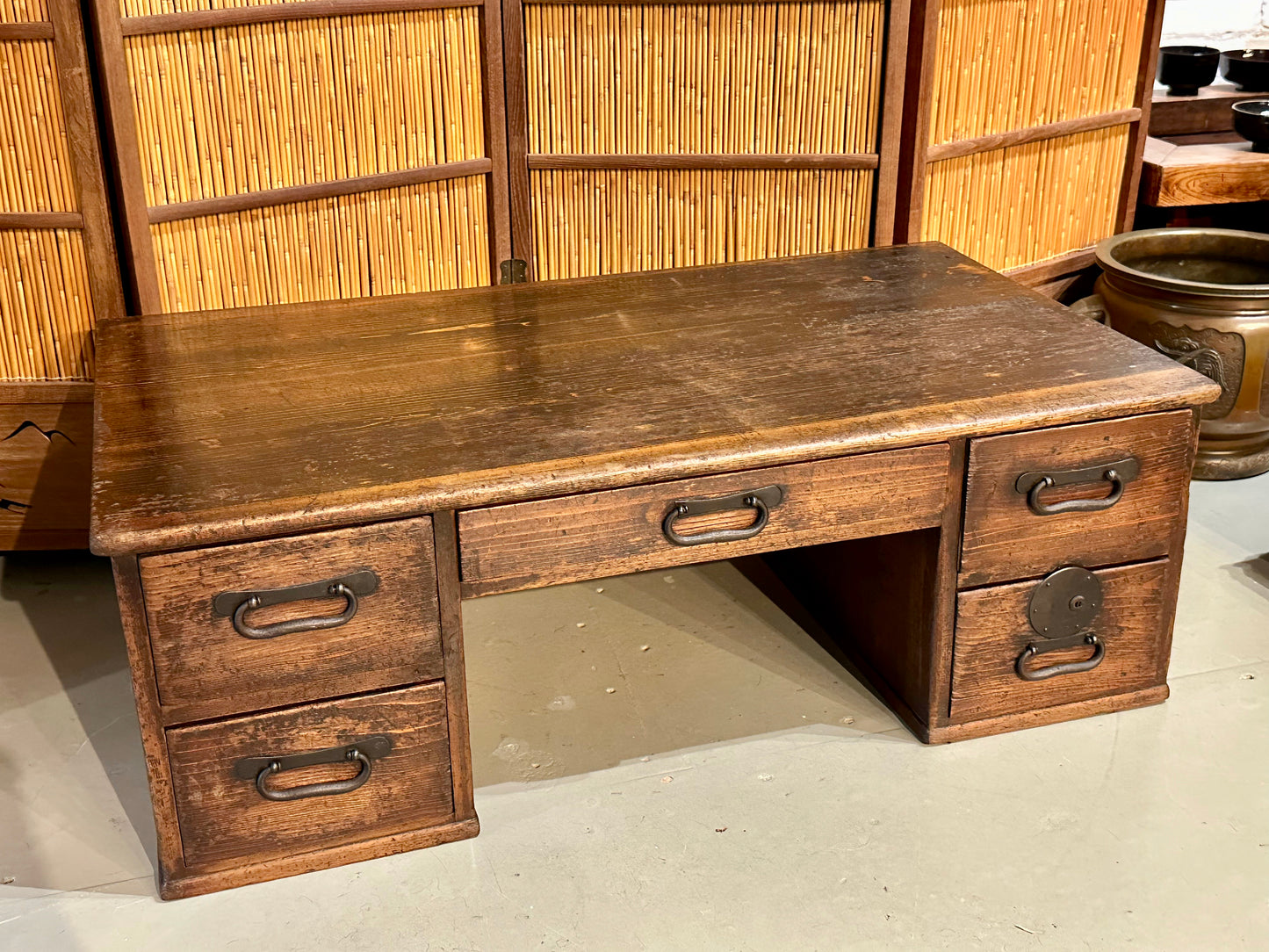 Antique Japanese Meiji Era (c 1870's) Five Drawer Tansu Chest/Desk Sugi Wood 36"