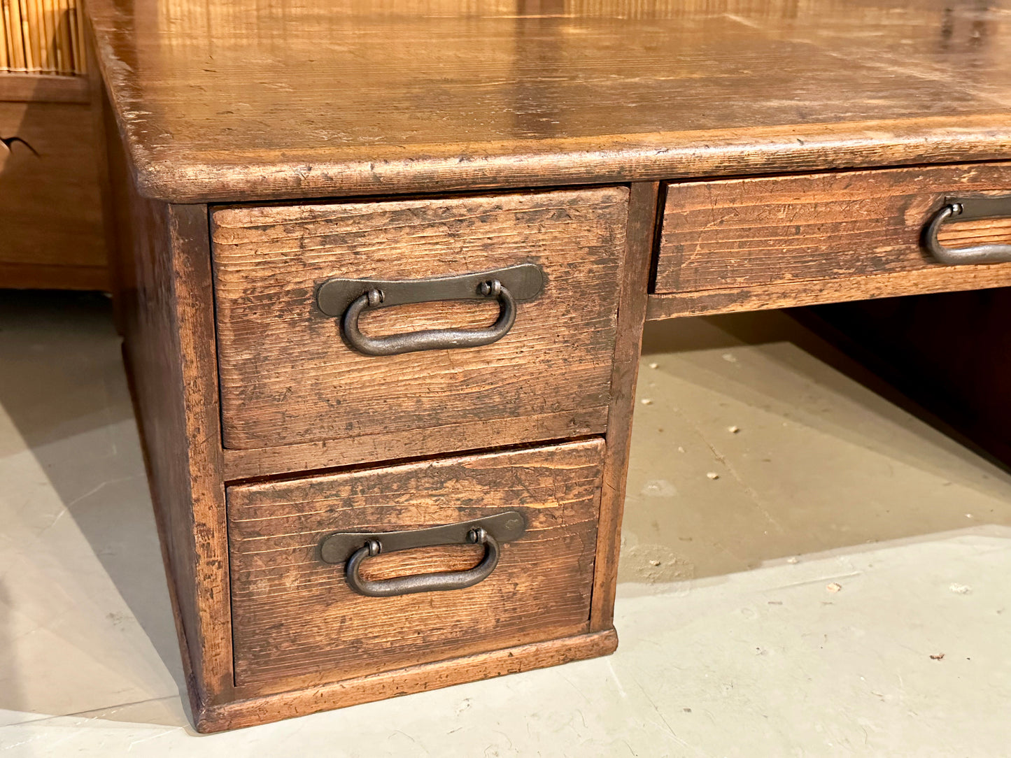 Antique Japanese Meiji Era (c 1870's) Five Drawer Tansu Chest/Desk Sugi Wood 36"