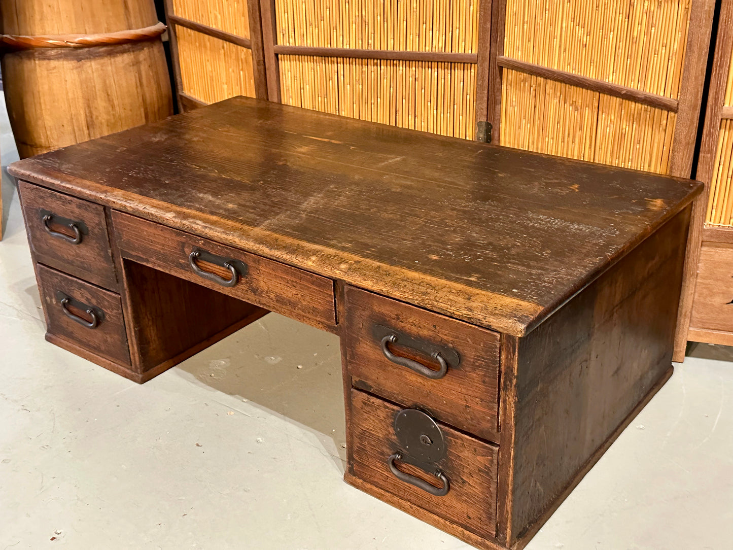Antique Japanese Meiji Era (c 1870's) Five Drawer Tansu Chest/Desk Sugi Wood 36"