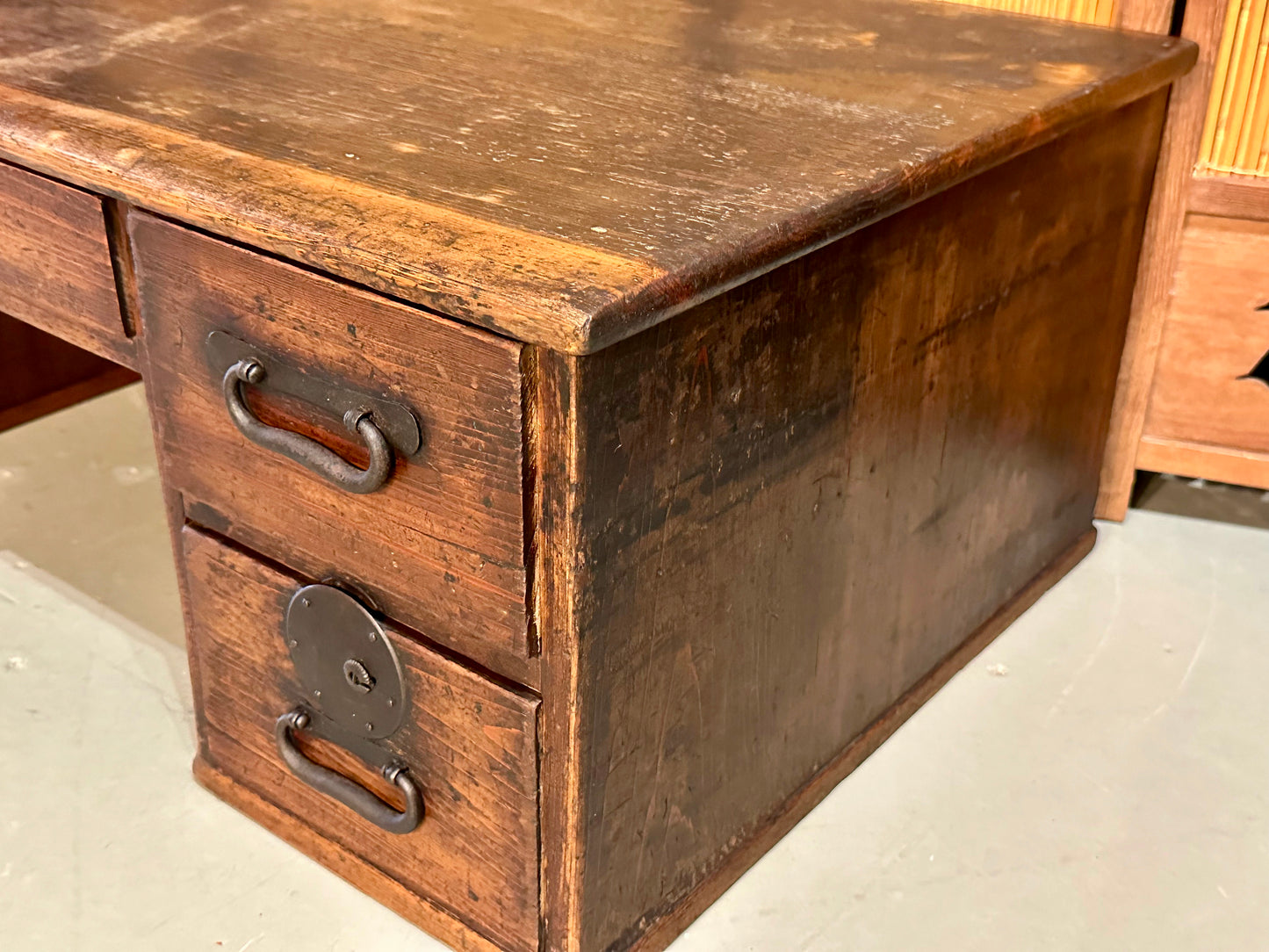 Antique Japanese Meiji Era (c 1870's) Five Drawer Tansu Chest/Desk Sugi Wood 36"